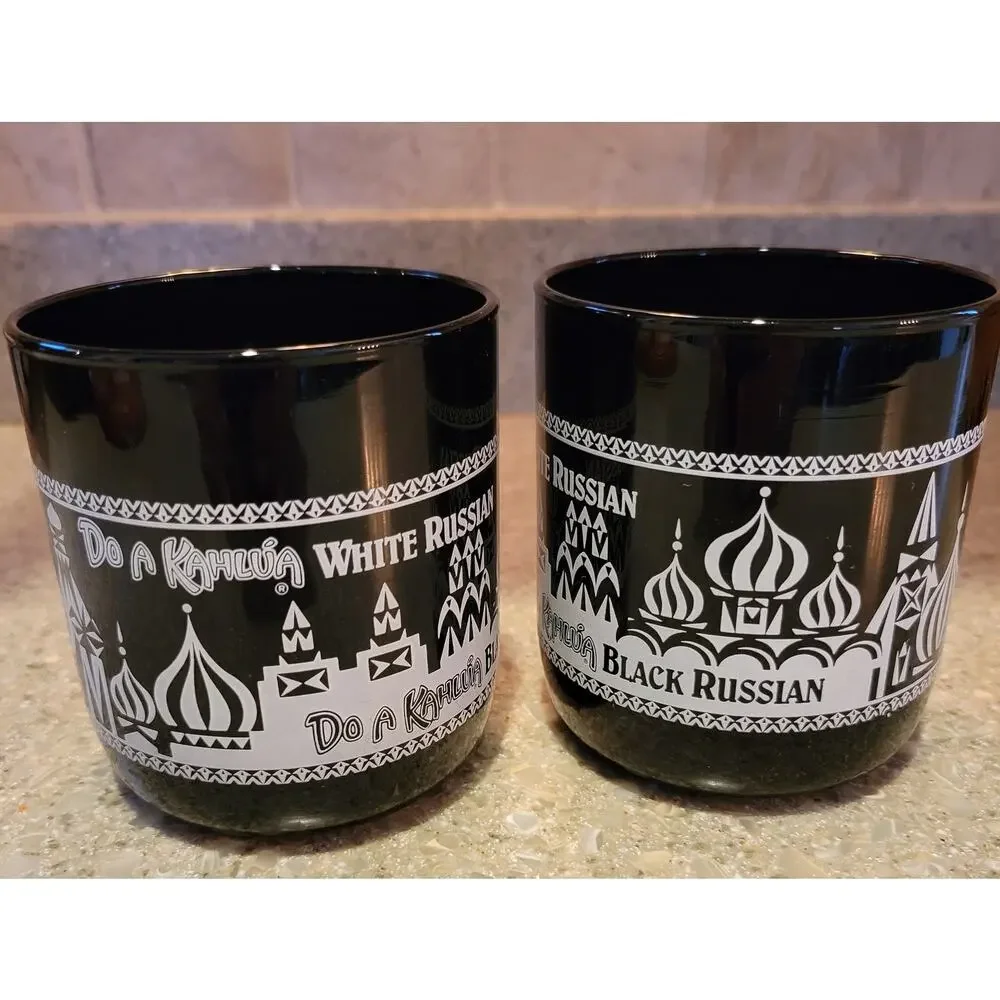 Set of 2 Kahlua Black Amber Drink Glasses White Russian Black Russian Libbey USA